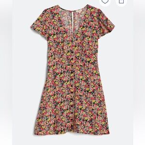 Pink and Orange Flutter Sleeve V-Neck Sundress